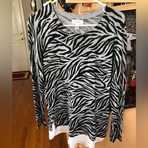 CALVIN KLEIN Black & Silver Animal Print Top LS Shirt   Size S